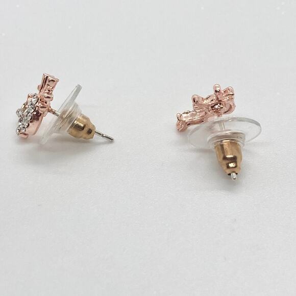 Rose Gold Plated Rhinestone Reindeer Earring Pair - Picture 4 of 8